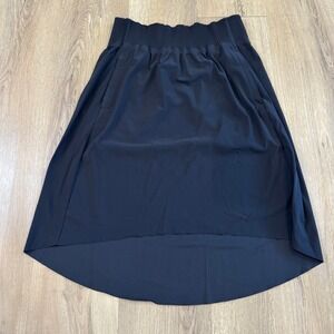 Athleta Cosmic Skirt Black High Low Midi Smocked Waist Zip Pockets XS Gorpcore